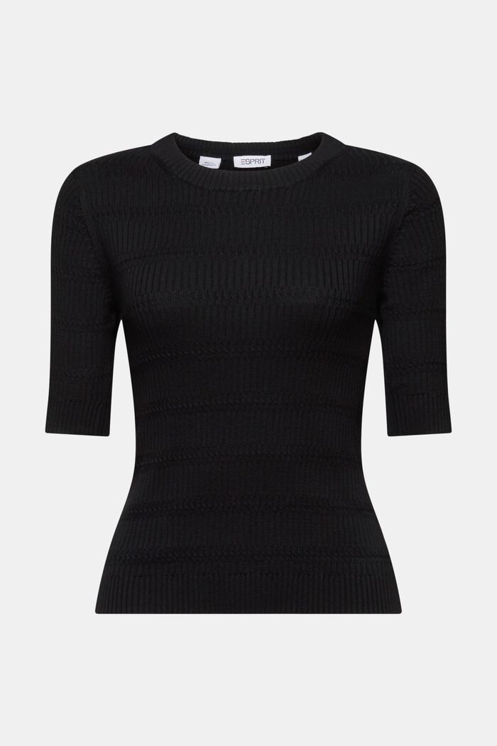 Knit Short-Sleeve Sweater, BLACK, detail image number 5