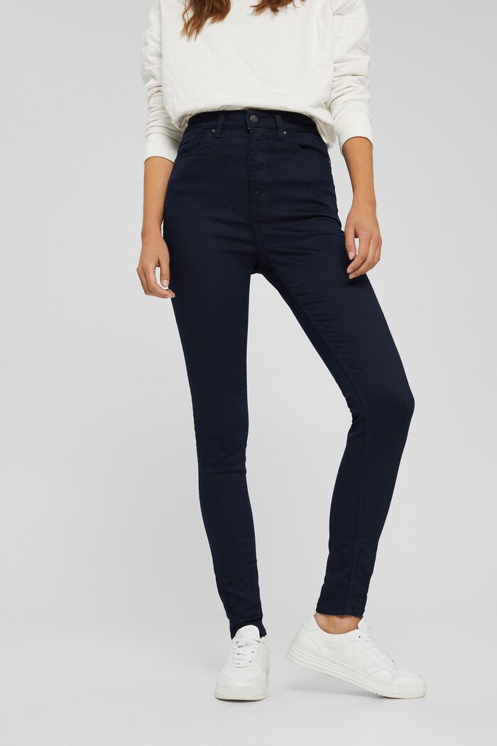 High-waisted jeans made of blended organic cotton, BLUE RINSE, detail image number 0