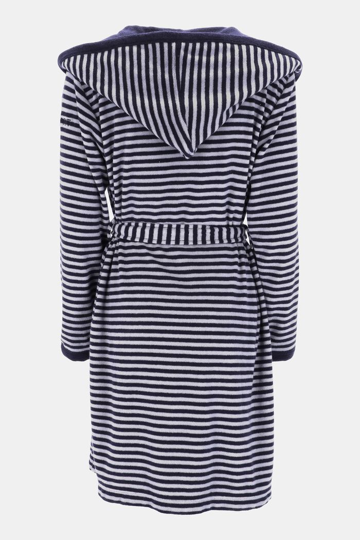 Striped terry cloth bathrobe with hood, NAVY BLUE, detail image number 1