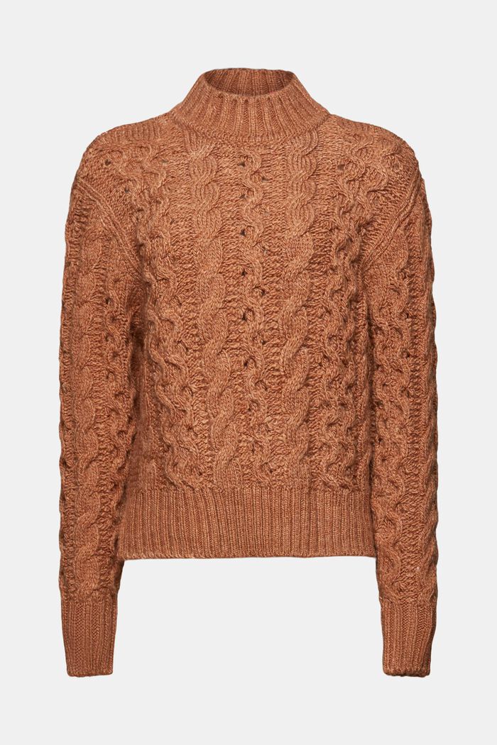 Cable-Knit Wool-Blend Sweater, CARAMEL, detail image number 6