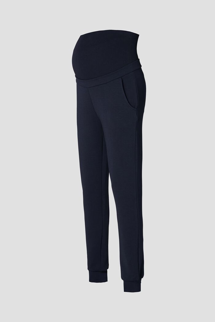 Trousers in compact sweatshirt fabric with over-bump waistband, NIGHT SKY BLUE, overview