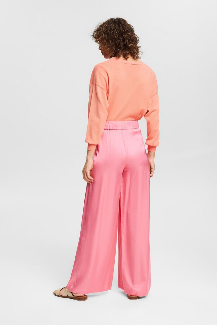 Flowing satin trousers with a wide leg, PINK FUCHSIA, detail image number 3