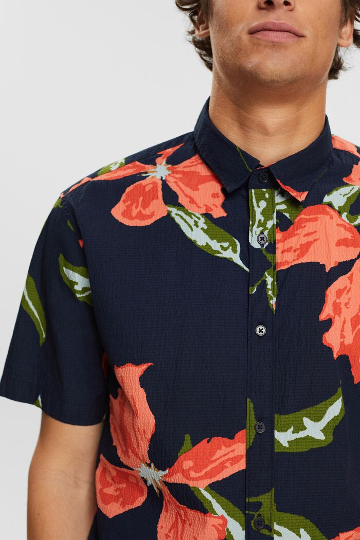 Seersucker shirt with a floral pattern, NAVY, detail image number 2