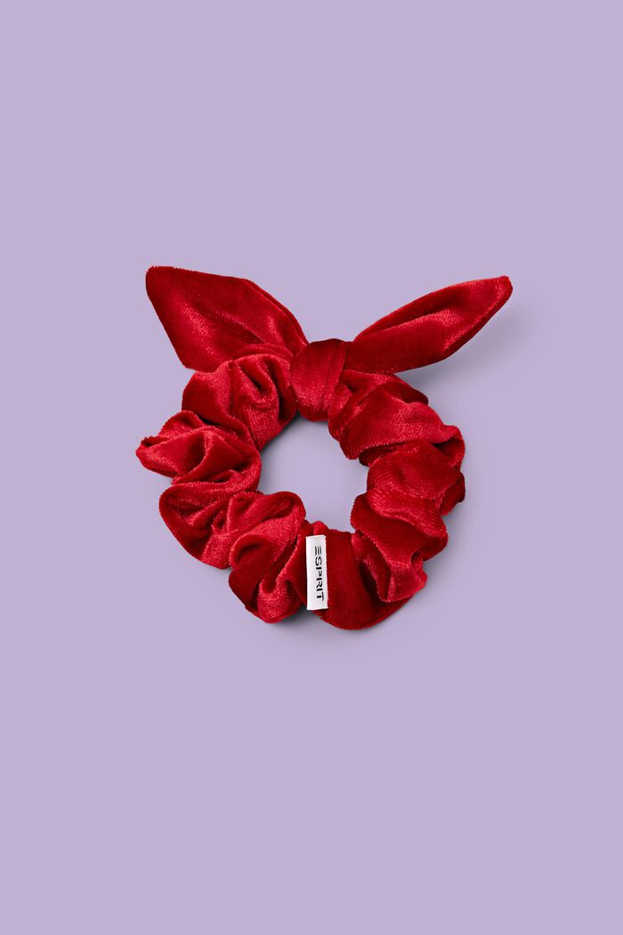 Velvet Bow Scrunchie, DARK RED, detail image number 0