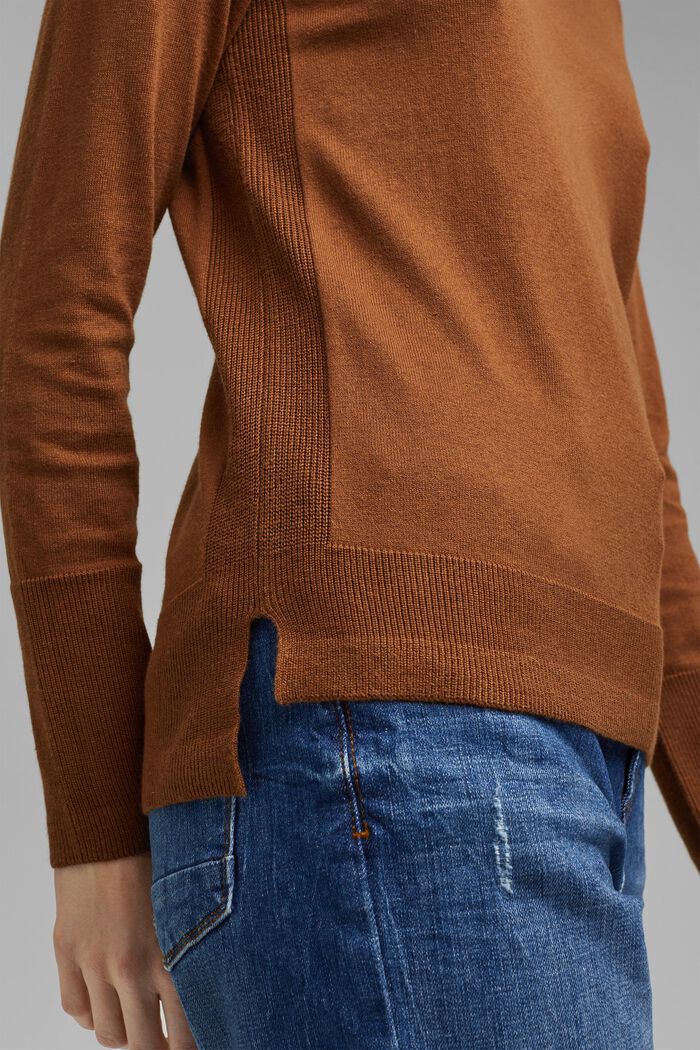 V-neck jumper containing organic cotton, TOFFEE, detail image number 2
