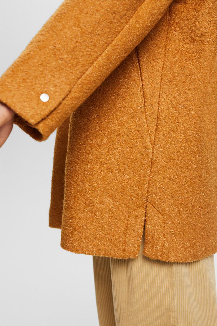 Hooded Curly Wool-Blend Coat, CARAMEL, detail image number 1