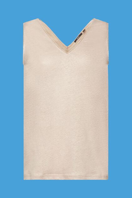 Linen tank top with crochet lace border