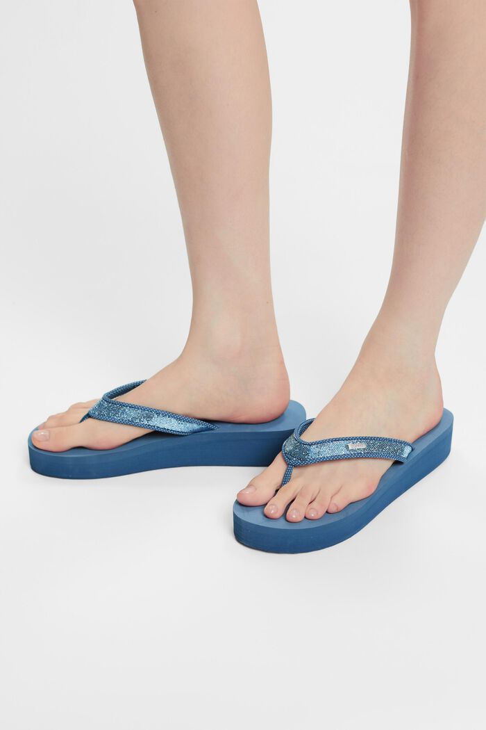 Platform Toe-Strap Slippers, BLUE, detail image number 1