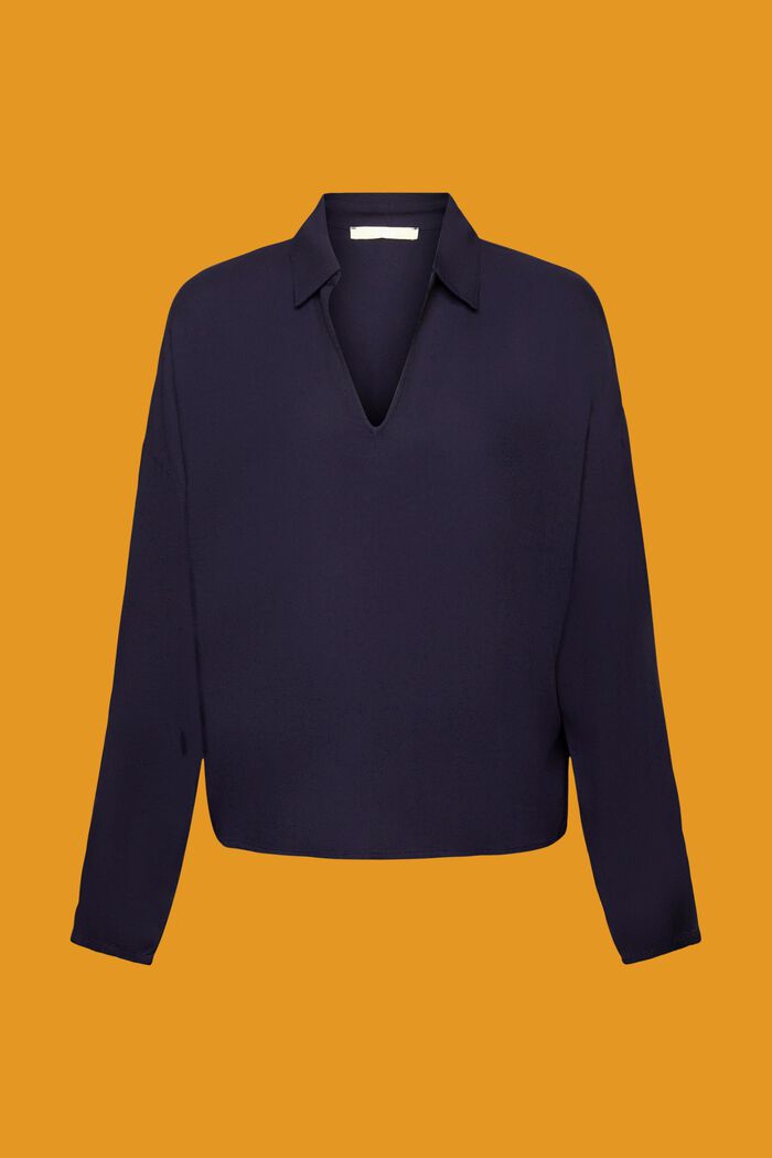 V-neck blouse with turn-down collar, NAVY, detail image number 6