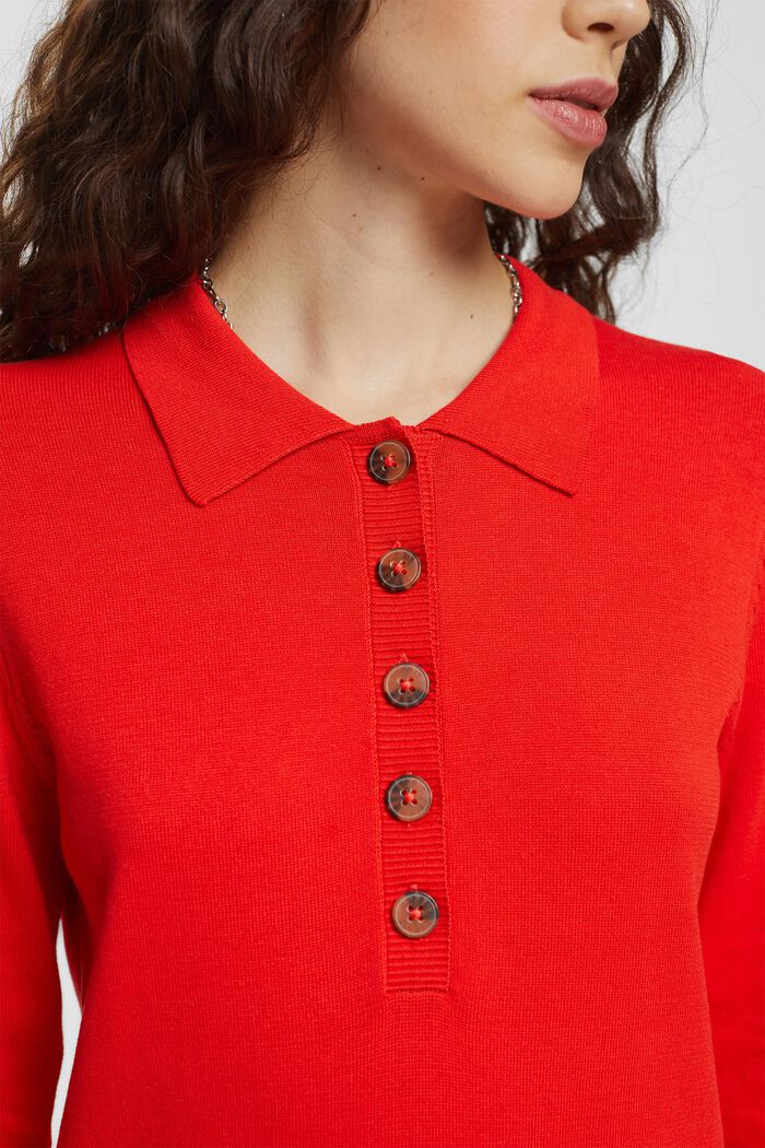 Knitted polo collar dress, RED, detail image number 0