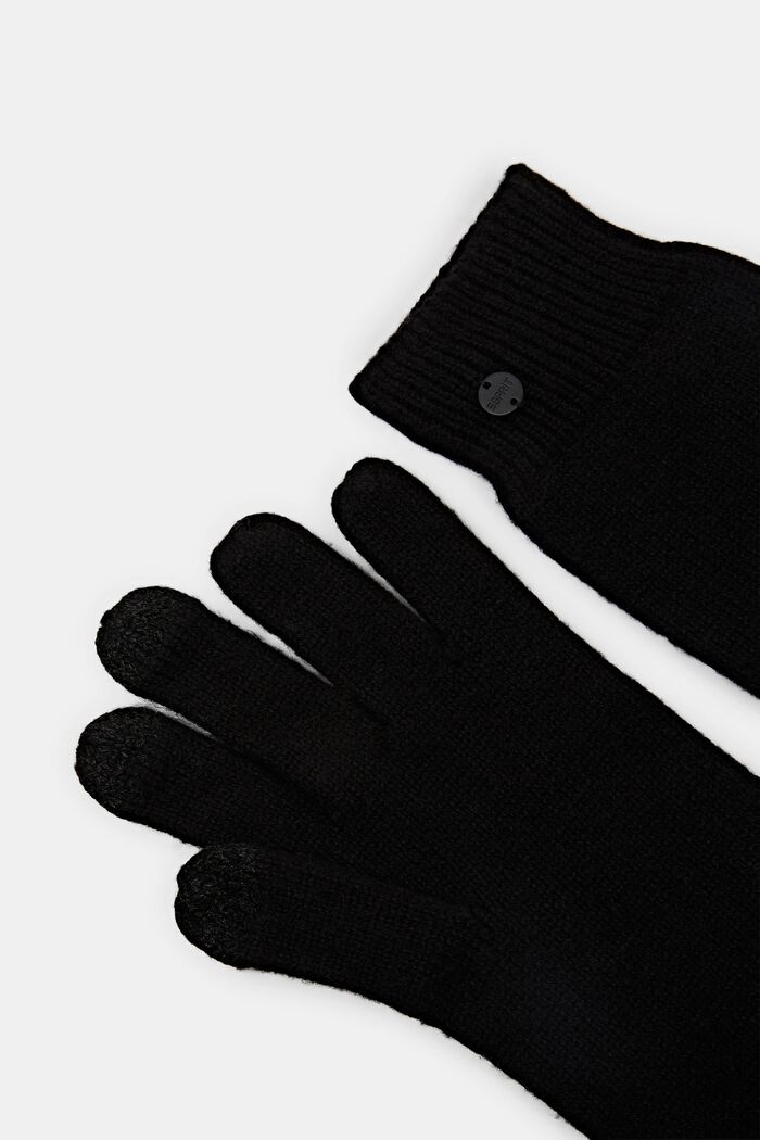 Rib-Knit Gloves, BLACK, detail image number 1