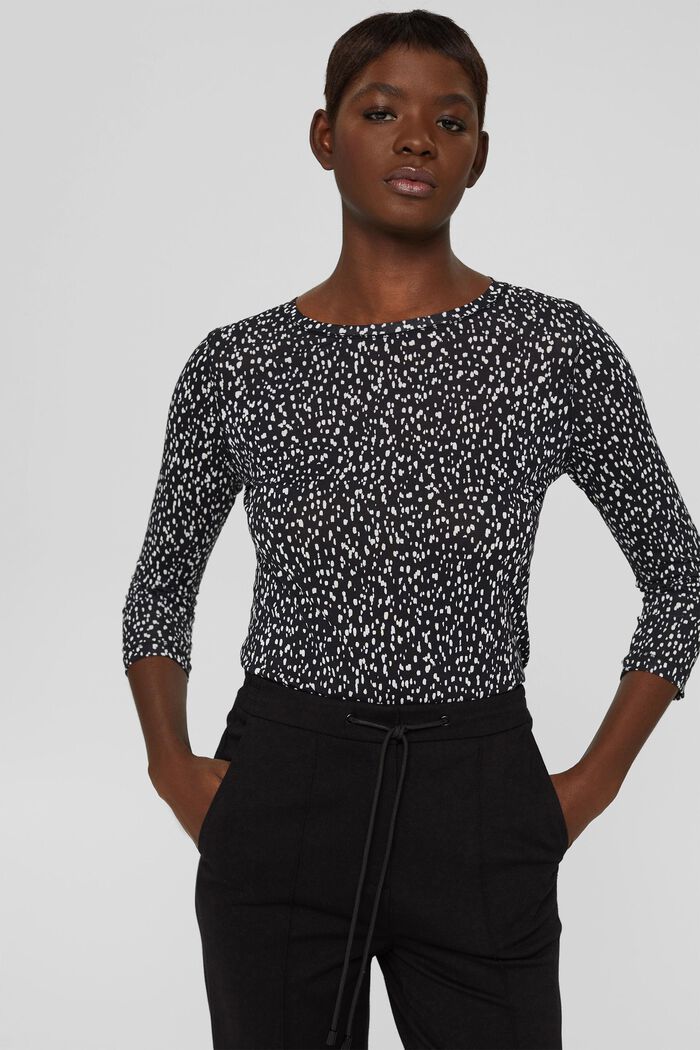 Patterned long sleeve top with TENCEL™, BLACK, detail image number 0