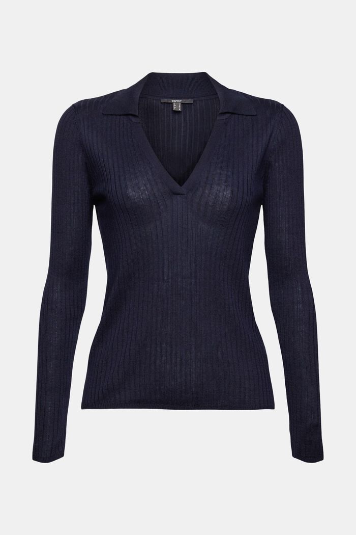 Wool blend: jumper with a turn-down collar, NAVY, detail image number 6