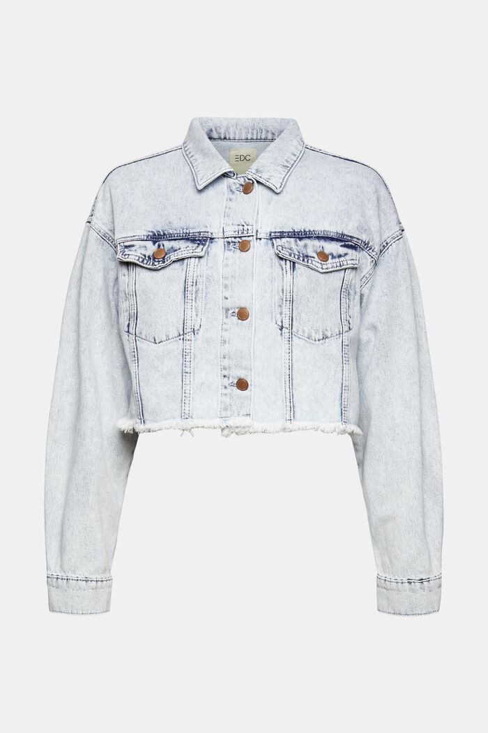 Cropped denim jacket made of blended organic cotton, BLUE BLEACHED, overview
