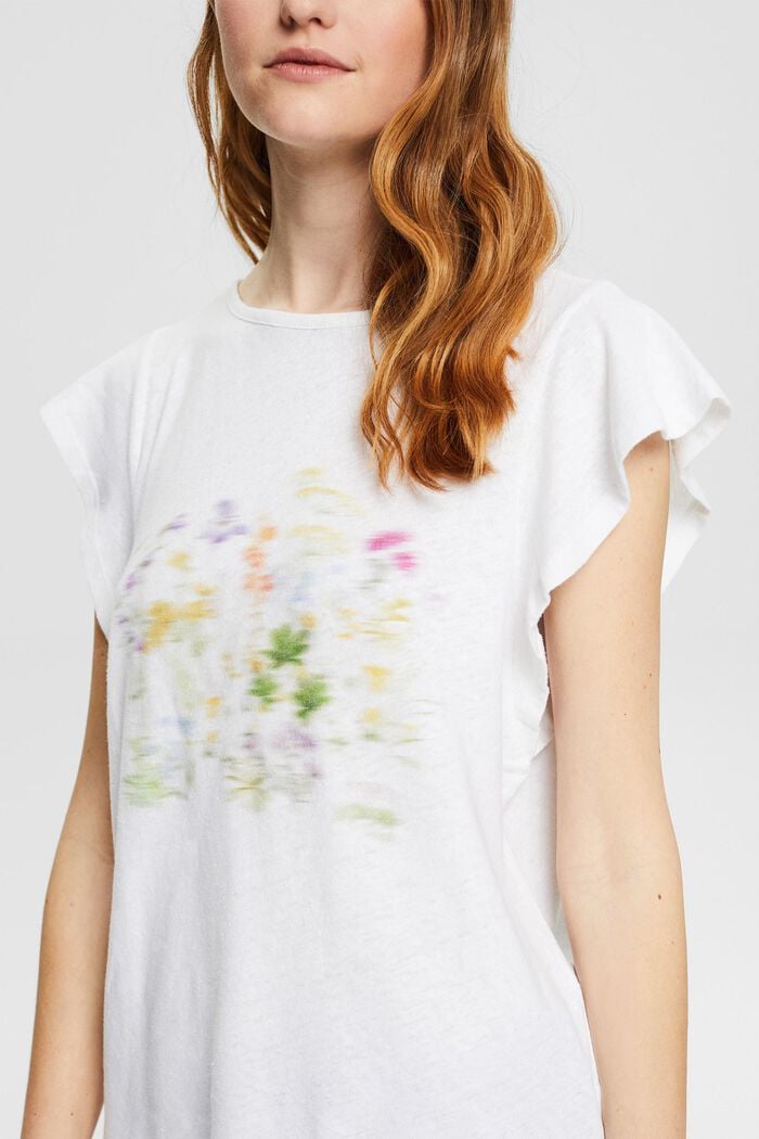 Linen blend: printed T-shirt, WHITE, detail image number 2