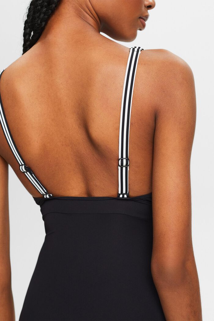 Striped One-Piece Swimsuit, BLACK, detail image number 1