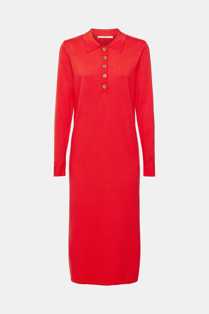 Knitted polo collar dress, RED, detail image number 2