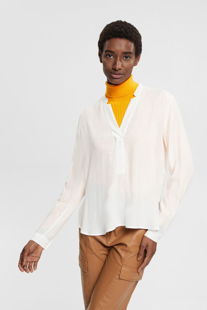 V-neck blouse, LENZING™ ECOVERO™, OFF WHITE, detail image number 0