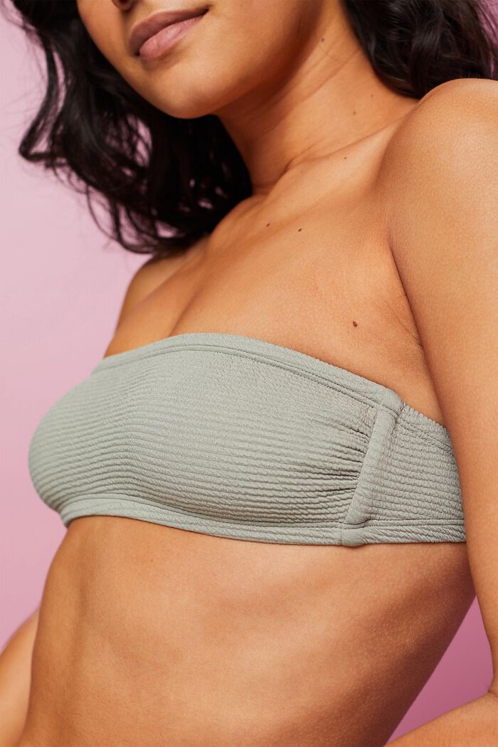 Textured Bandeau Bikini Top, KHAKI GREEN, detail image number 1