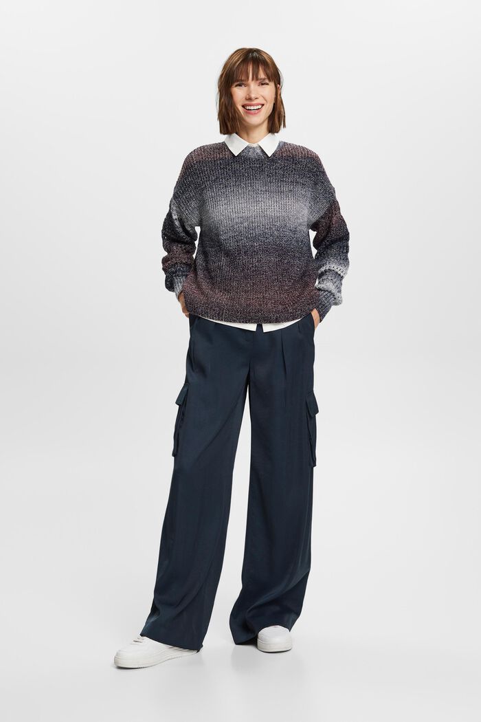 Gradient Open-Knit Mockneck Sweater, AUBERGINE, detail image number 1