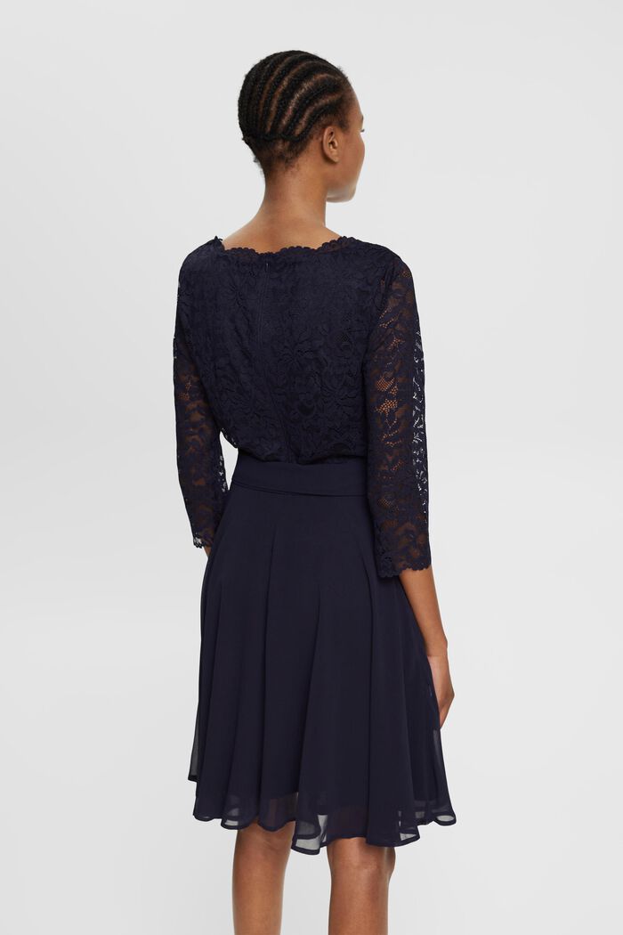 Recycled: chiffon midi dress with lace, NAVY, detail image number 3