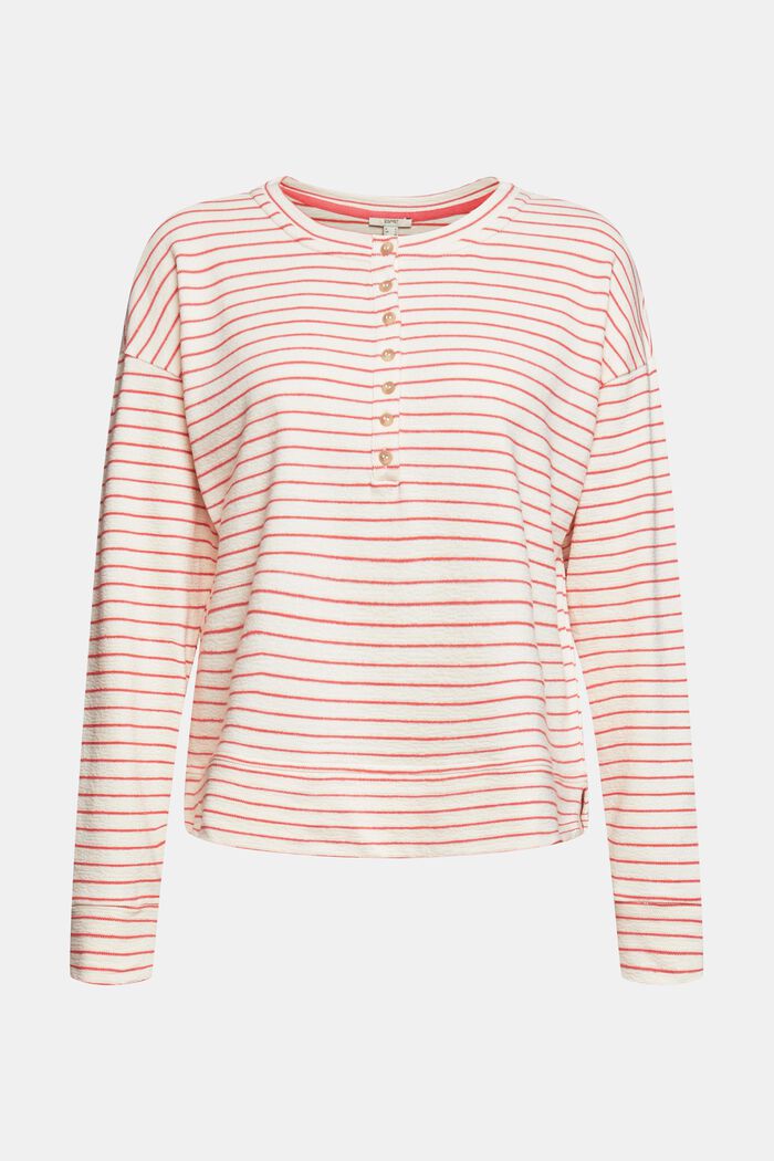 long sleeve top with button placket, CORAL, overview