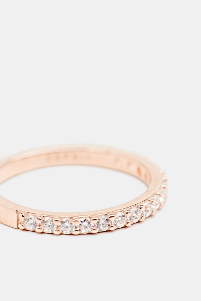 Rose gold ring with zirconia, made of silver, ROSEGOLD, detail image number 1