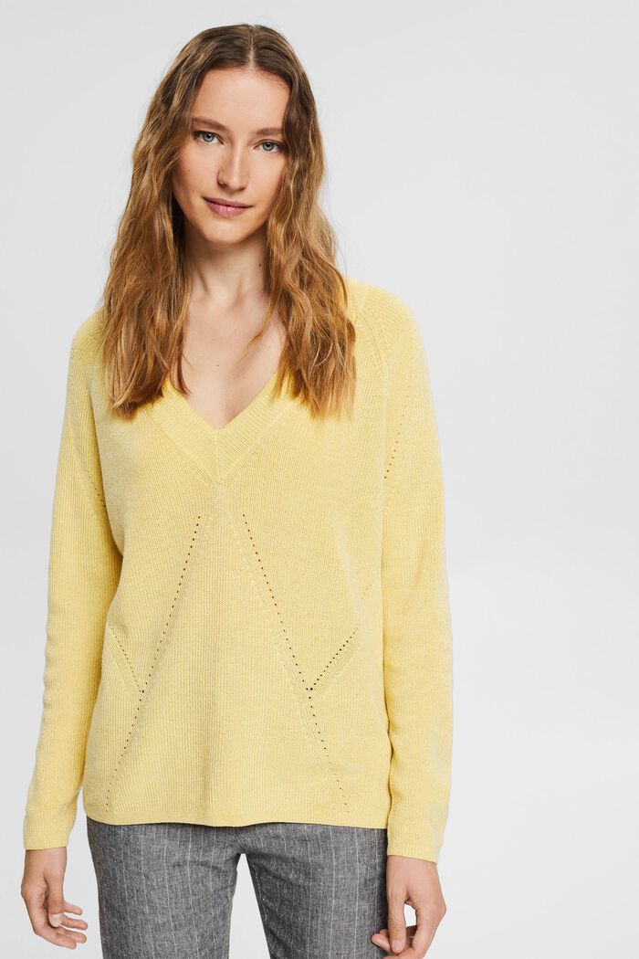 Glittering knitted jumper in a fabric blend containing TENCEL™, SUNFLOWER YELLOW, detail image number 0