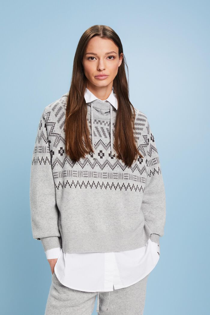Wool-Cashmere Blend Fair Isle Sweater, LIGHT GREY, detail image number 0