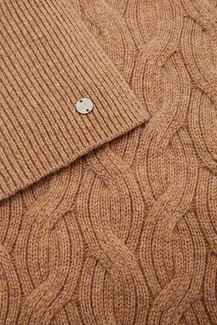 Cashmere Cable Knit Scarf, CAMEL, detail image number 1