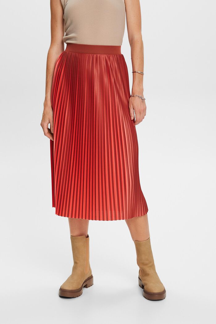 Two-tone jersey skirt with plissé pleats, TERRACOTTA, detail image number 0