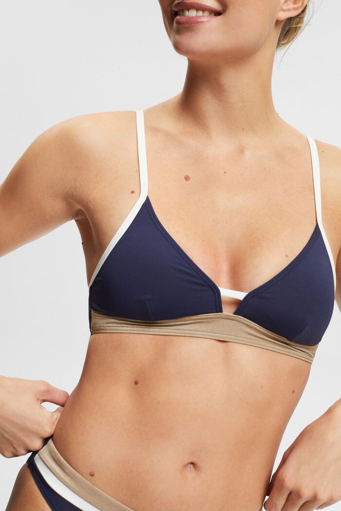 Tri-colour bikini top with variable straps, NAVY, detail image number 1
