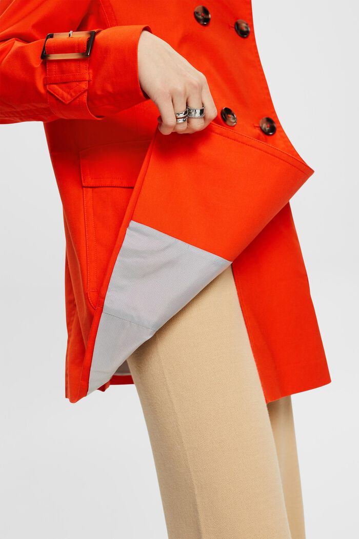Short double-breasted trench coat, ORANGE RED, detail image number 4