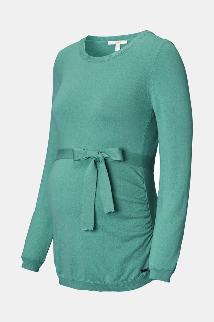 Fine knit jumper with organic cotton, TEAL GREEN, overview