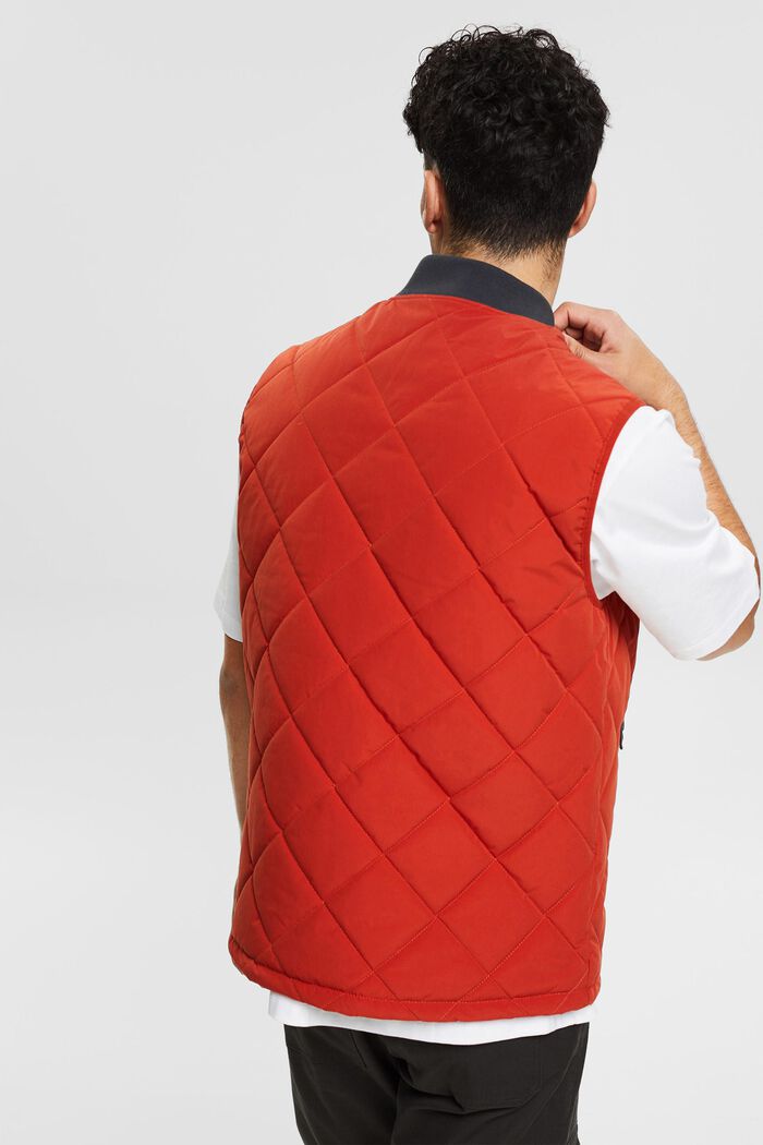 Made of recycled material: quilted body warmer with ribbed trims, RED ORANGE, detail image number 3