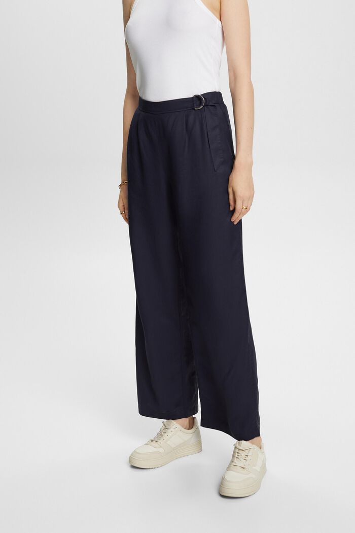Belted Woven Wide Leg Pants, NAVY, detail image number 0
