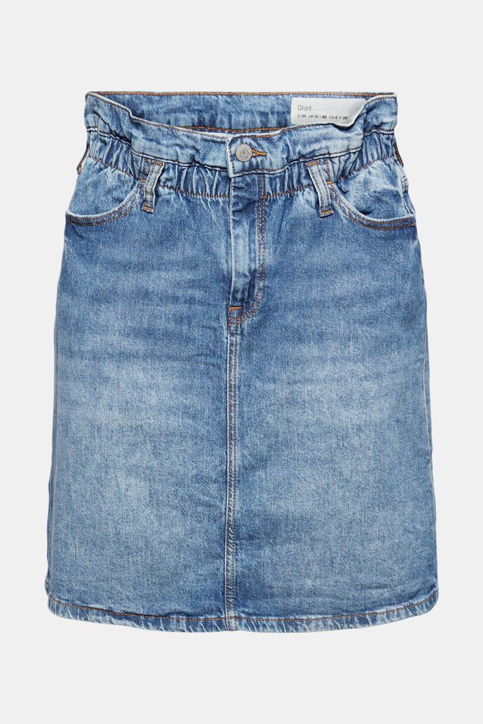 Denim skirt with elasticated waistband in blended organic cotton, BLUE MEDIUM WASHED, detail image number 2