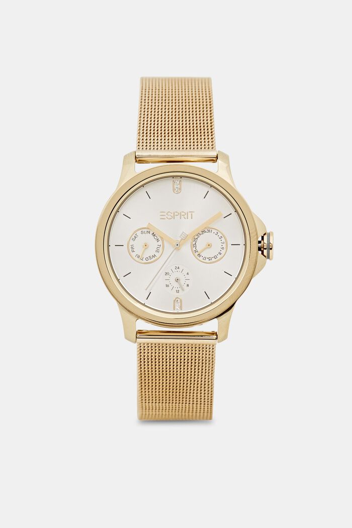 Multi-functional watch with a mesh strap, GOLD, detail image number 0