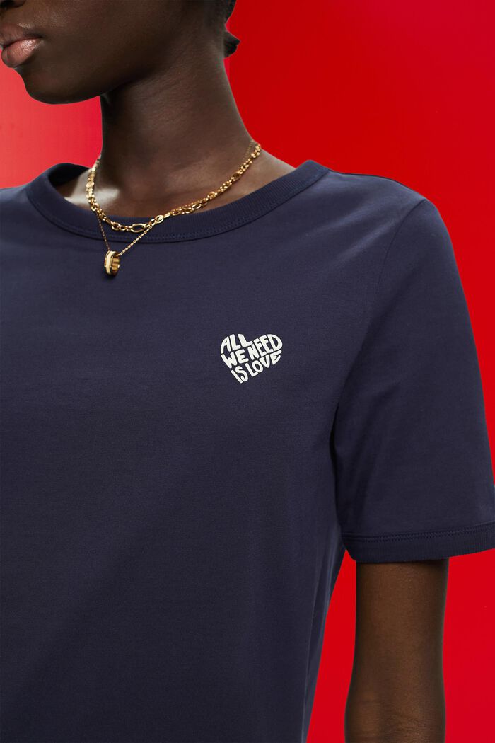 Cotton t-shirt with heart-shaped logo, NAVY, detail image number 2