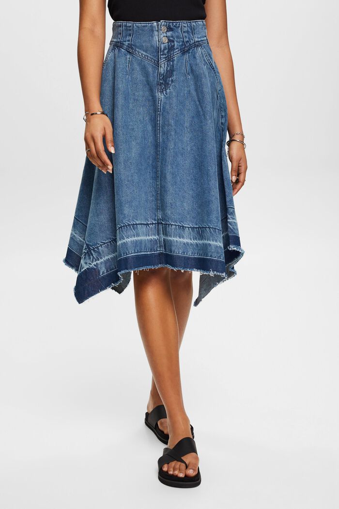 Asymmetrical denim skirt, BLUE MEDIUM WASHED, detail image number 0