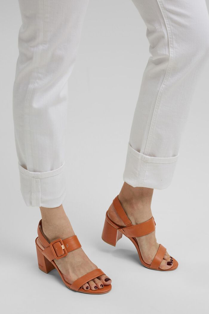 Sandals with a faux leather buckle, CARAMEL, detail image number 3