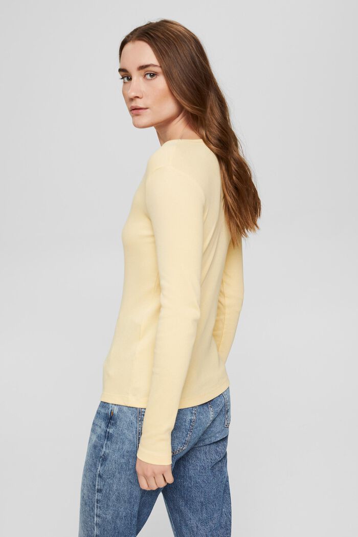 Ribbed long sleeve top in blended organic cotton, PASTEL YELLOW, detail image number 3