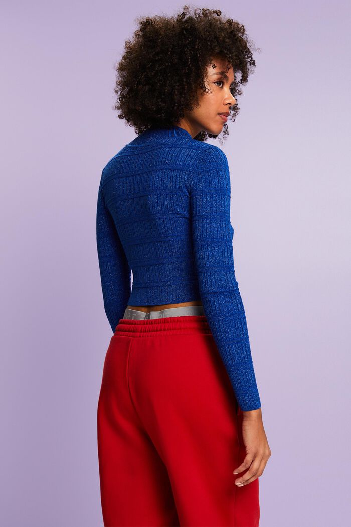 Cropped Lamé Mockneck Sweater, BRIGHT BLUE, detail image number 2
