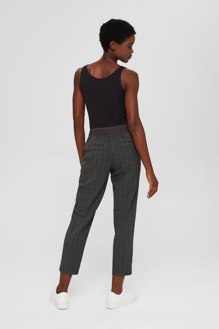 Cropped check trousers with an elasticated waistband, DARK GREY, detail image number 3