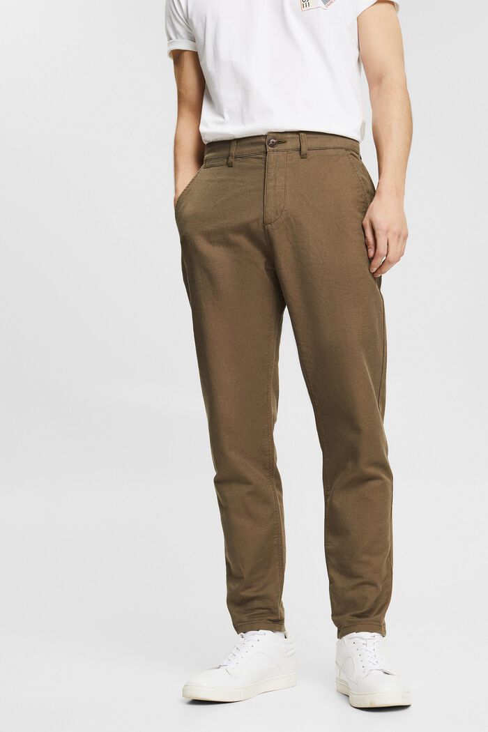 Made of blended linen: chinos, DUSTY BROWN, detail image number 0