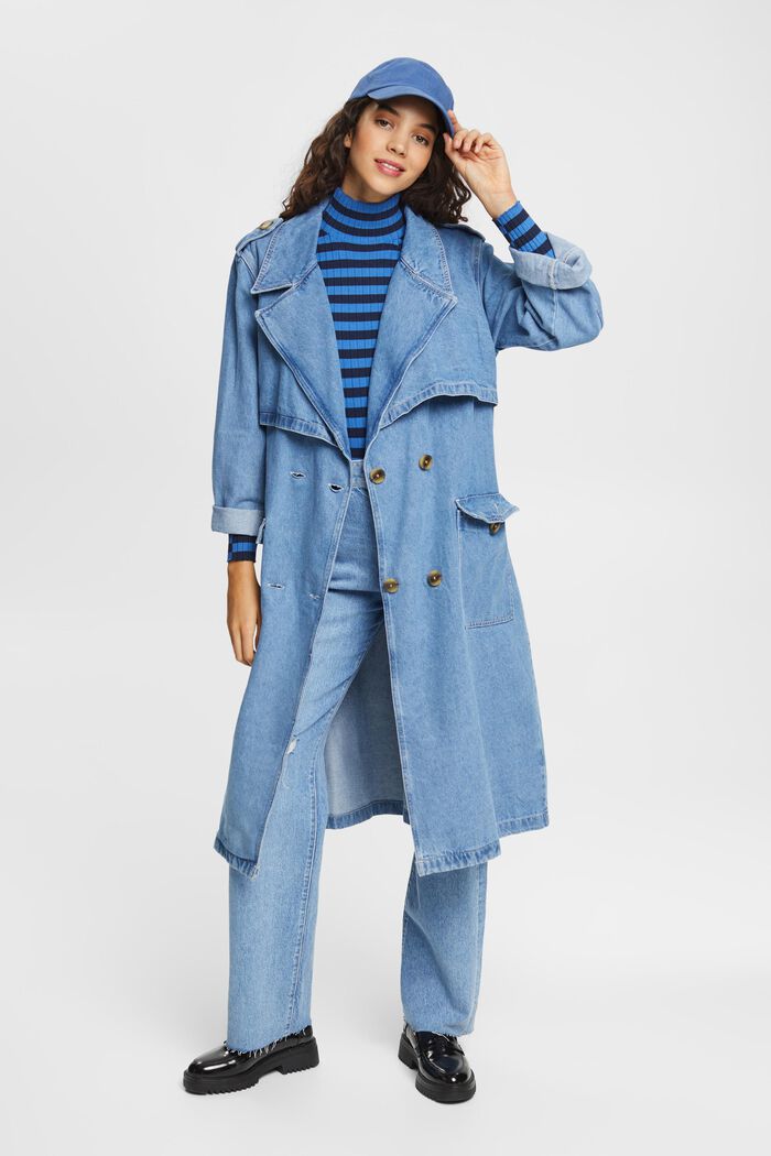Denim trench coat, BLUE LIGHT WASHED, overview