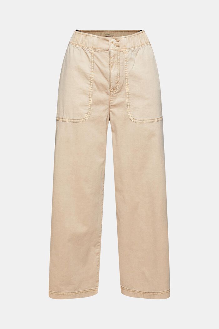 Culottes with an elasticated waistband, BEIGE, overview