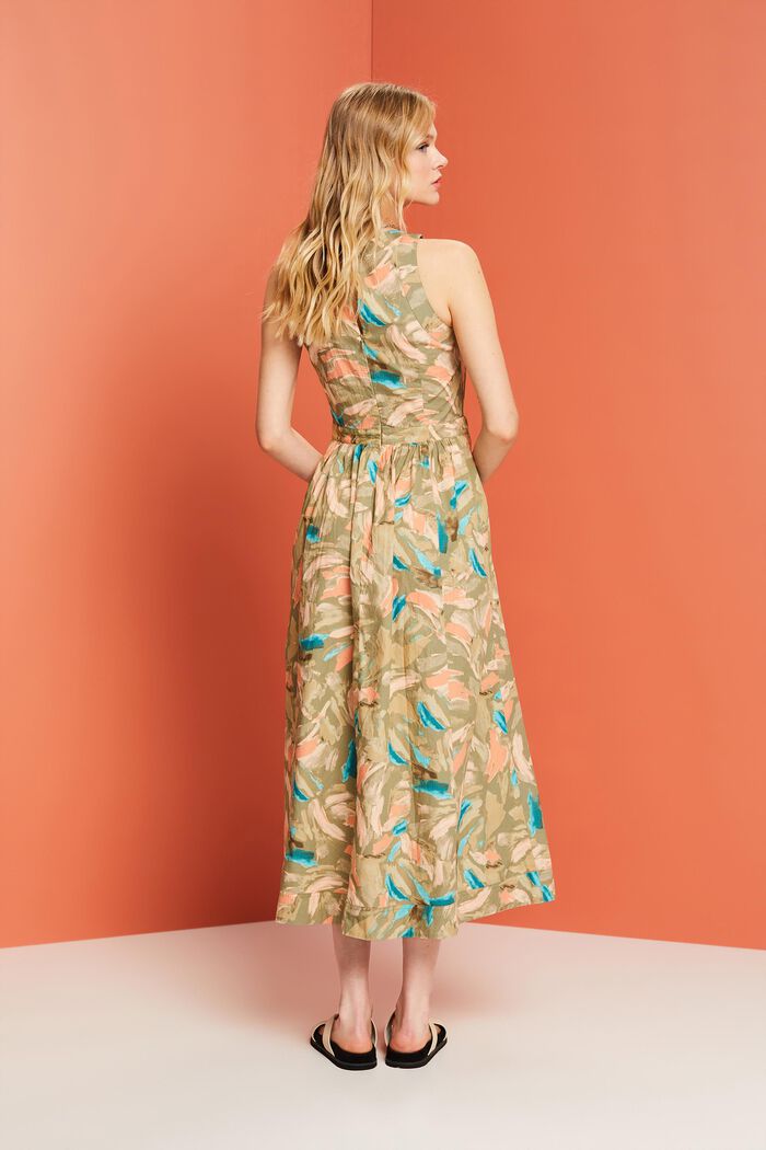 Patterned midi dress, 100% cotton, LIGHT KHAKI, detail image number 3