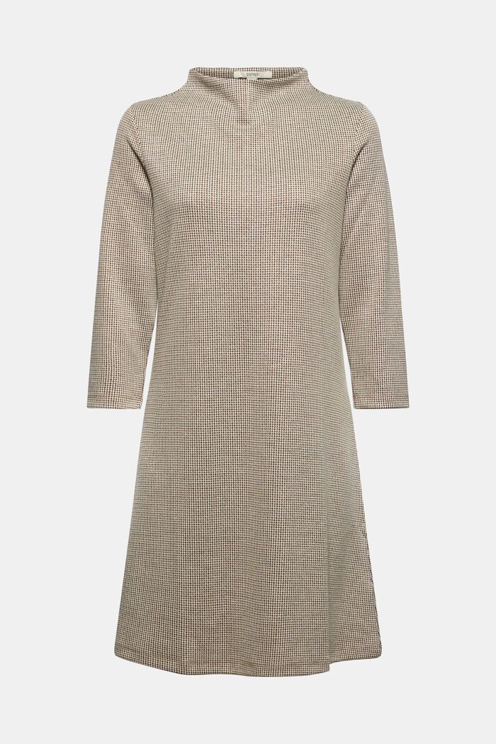 Recycled: jersey dress with a houndstooth pattern, CAMEL, overview