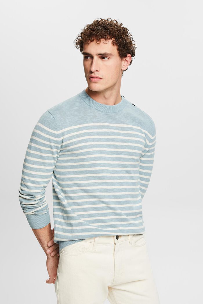 Striped Cotton-Linen Sweater, LIGHT BLUE, detail image number 0